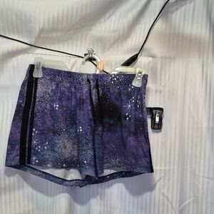 SO Girl's 16 Galaxy Print Athletic Shorts - Purple with Black Stripes